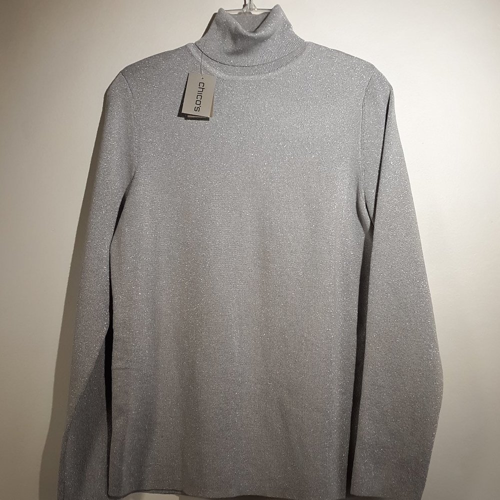 Chico Ellie Turtleneck Silver Metallic Long Sleeve